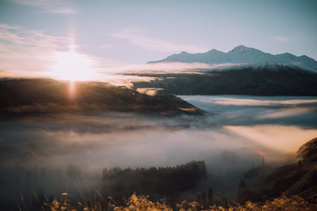 desktop backgrounds bird's eye-view photography of mountain surrounded with fog nature